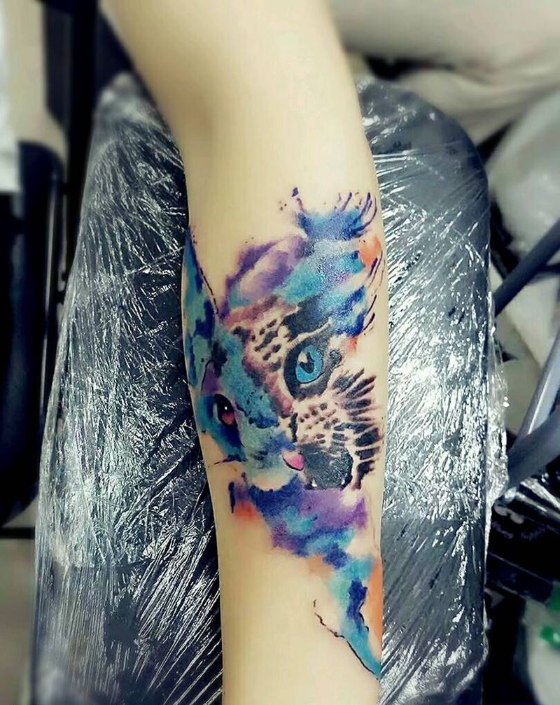水彩纹身纹身图片_手臂欧美清新动物水彩成品纹身图案