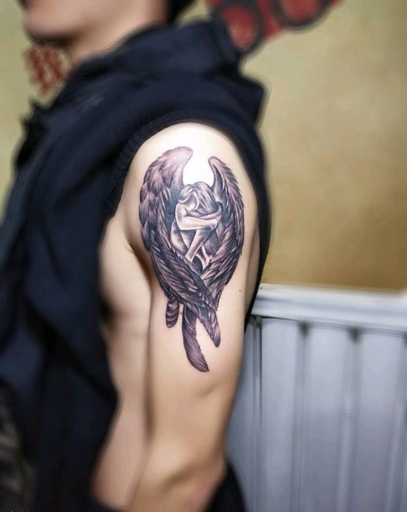 天使纹身图片_手臂成品纹身图案