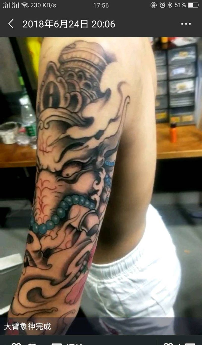 象神纹身图片_手臂新传统纹身图案