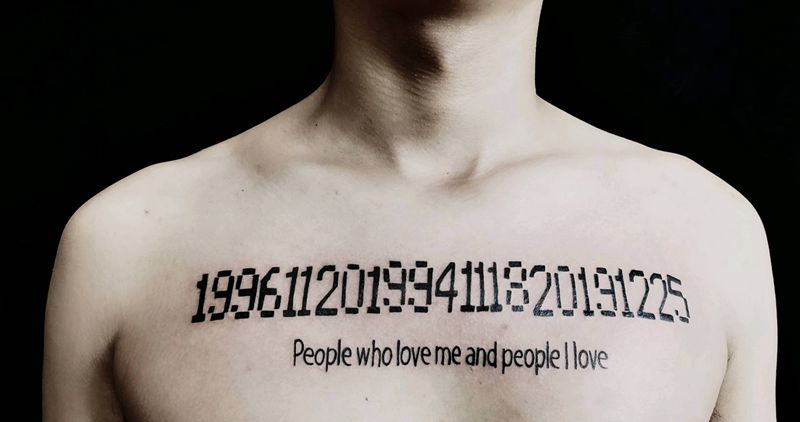 数字与英文纹身纹身图片_胸部花体字纹身图案