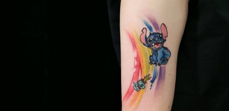 彩色卡通图案纹身图片_手臂水彩水墨纹身图案