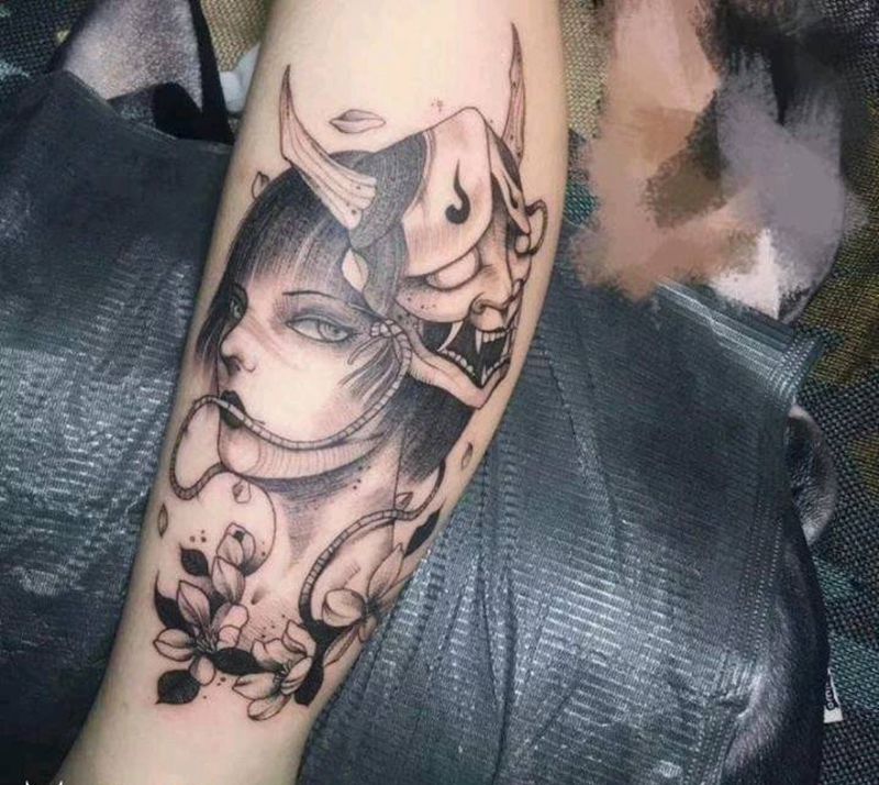 艺伎纹身图片_手臂新传统纹身图案