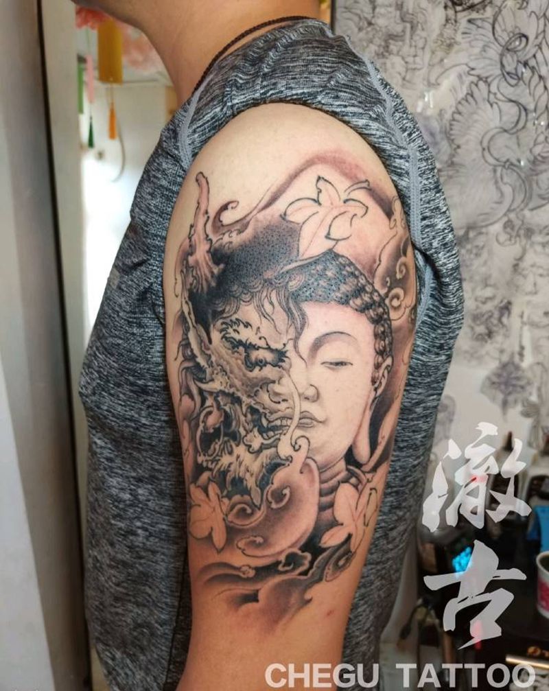 佛魔纹身图片_手臂新传统纹身图案