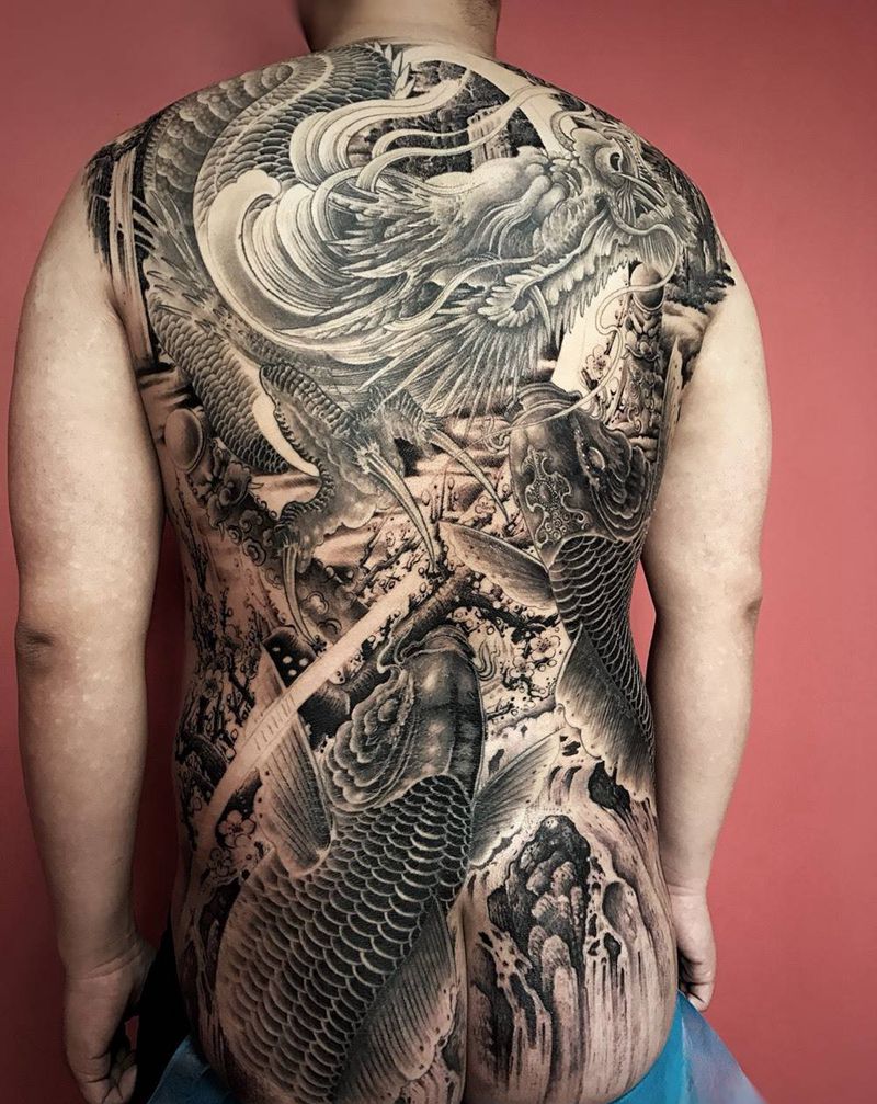 鱼跃龙门纹身图片