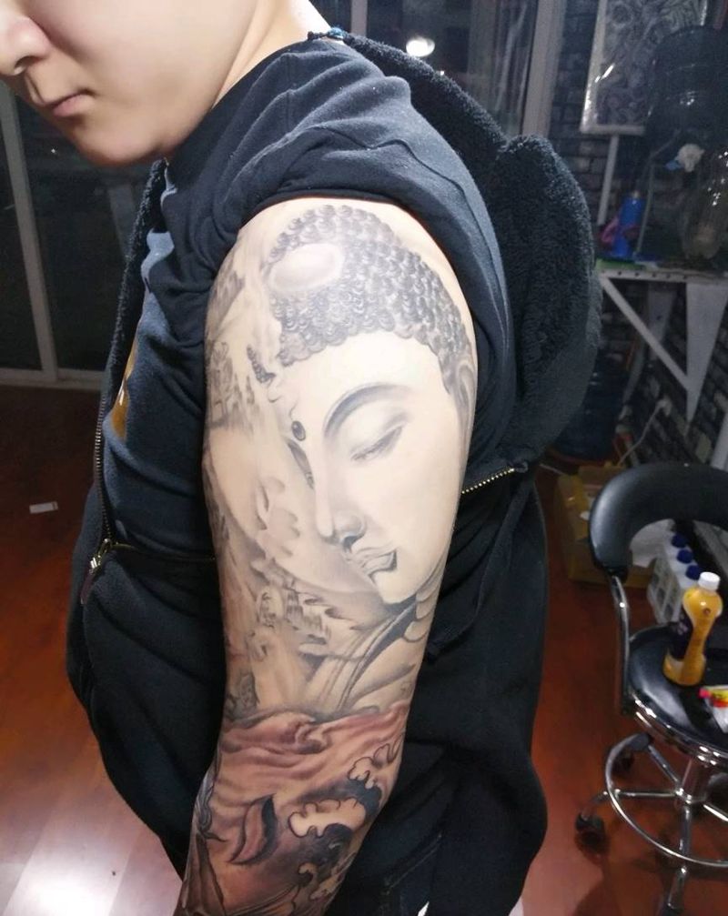 传统花臂纹身图片_手臂传统成品纹身图案