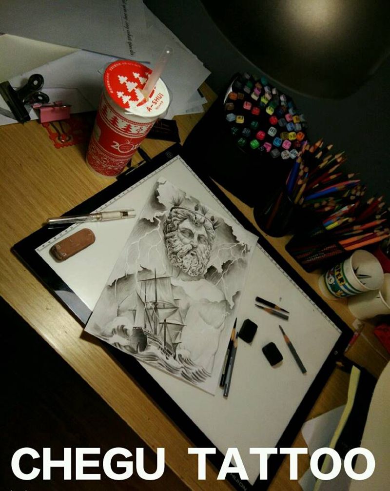 欧美石雕设计纹身图片