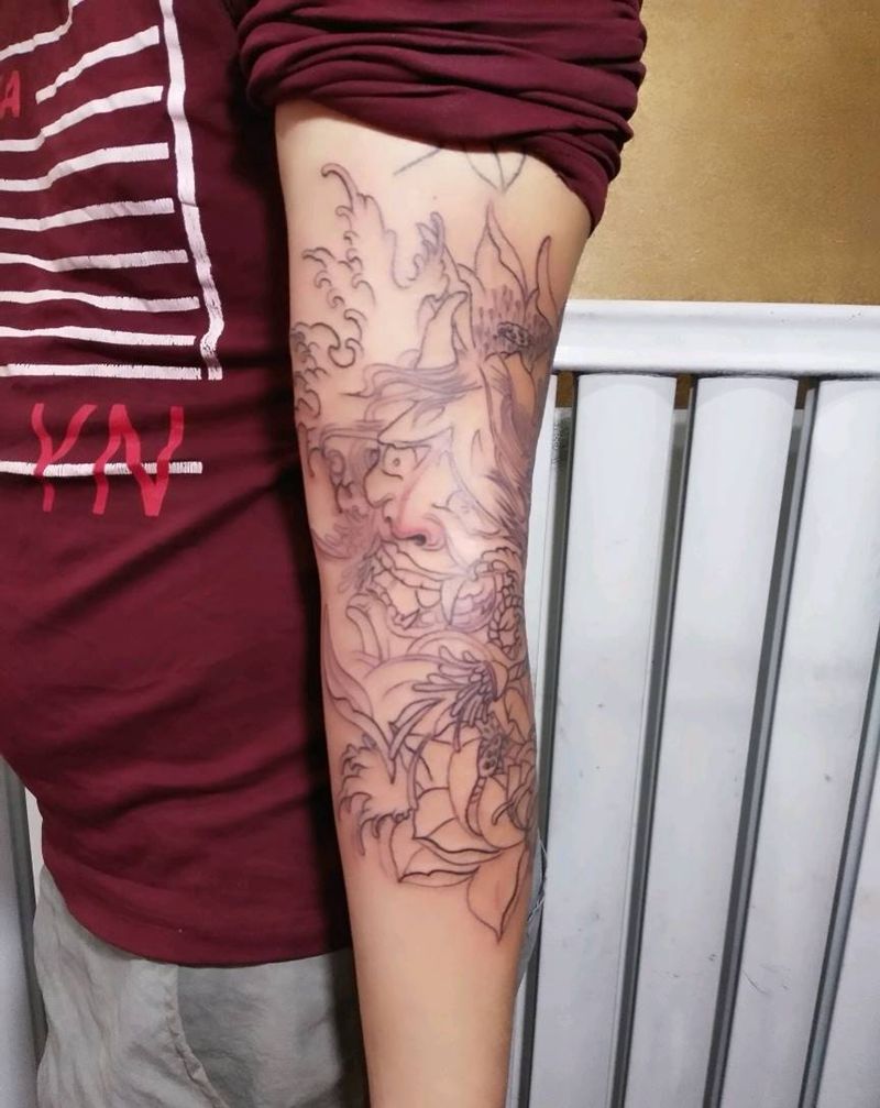 班诺线条，，下次继续纹身图片_手臂传统纹身图案