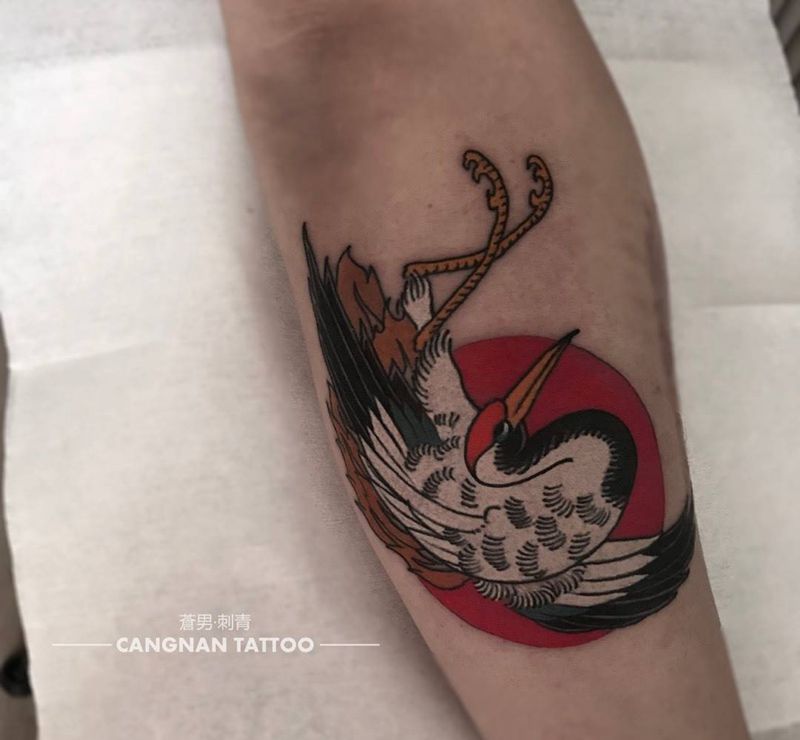 鹤纹身图片_手臂New School纹身图案