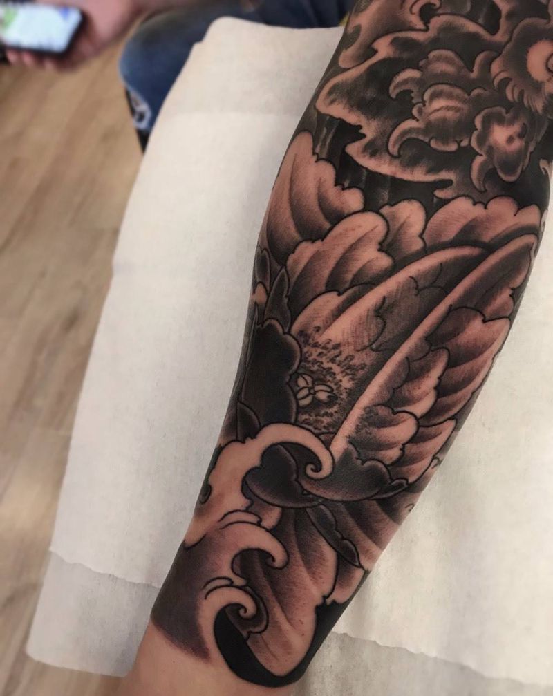 唐狮花臂（未完）纹身图片_手臂新传统纹身图案