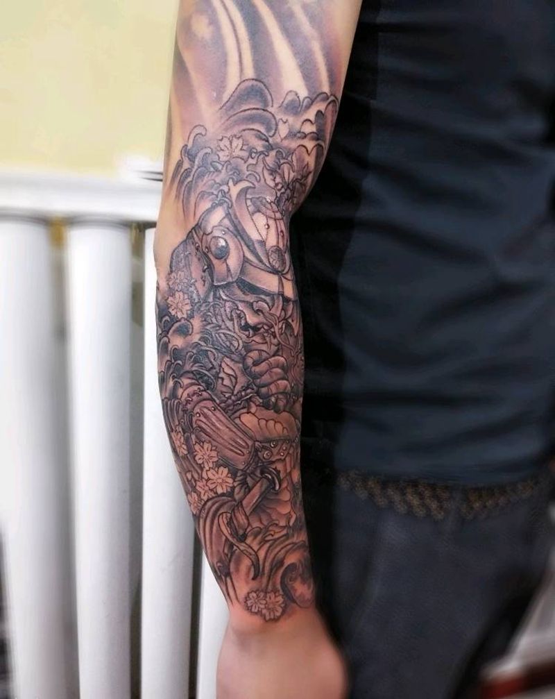 日式武士纹身图片_手臂鬼神成品纹身图案