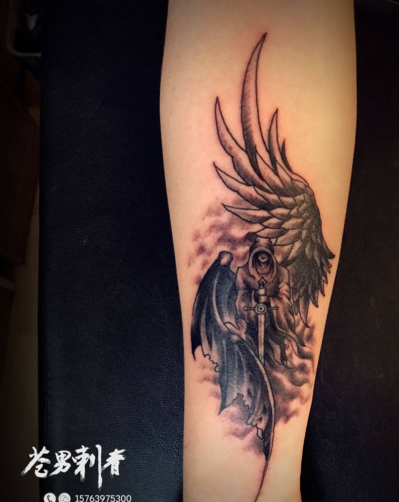 一天不扎人我浑身难受纹身图片_成品欧美人物手臂纹身图案