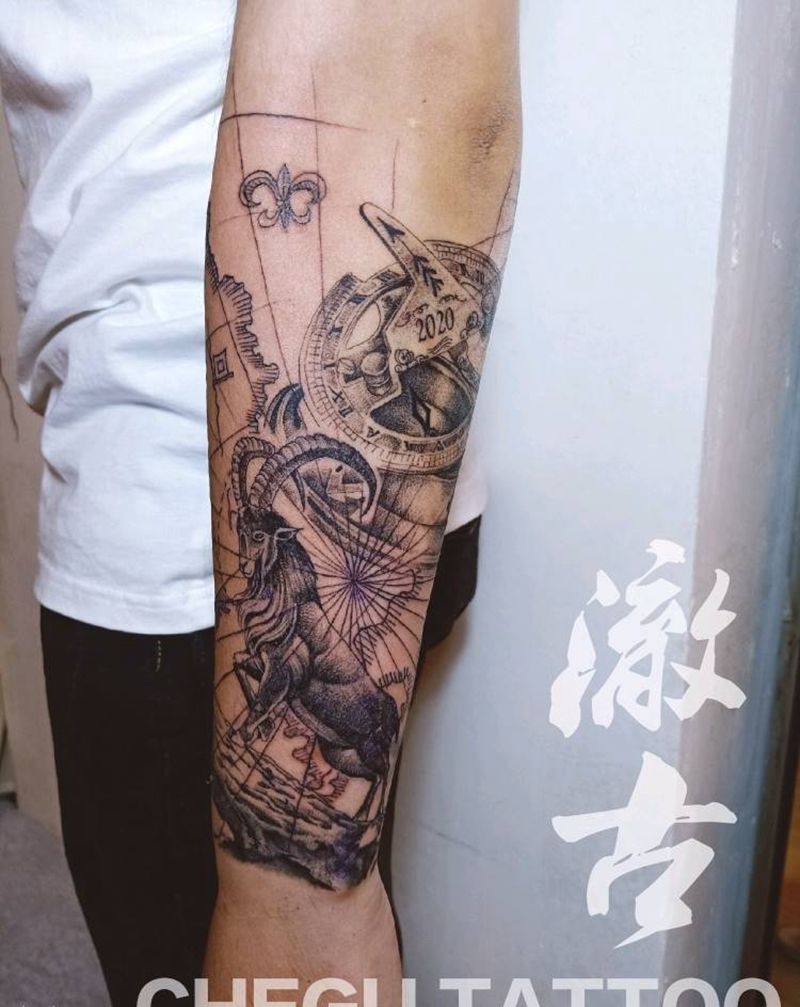 公羊纹身图片_手臂欧美写实纹身图案