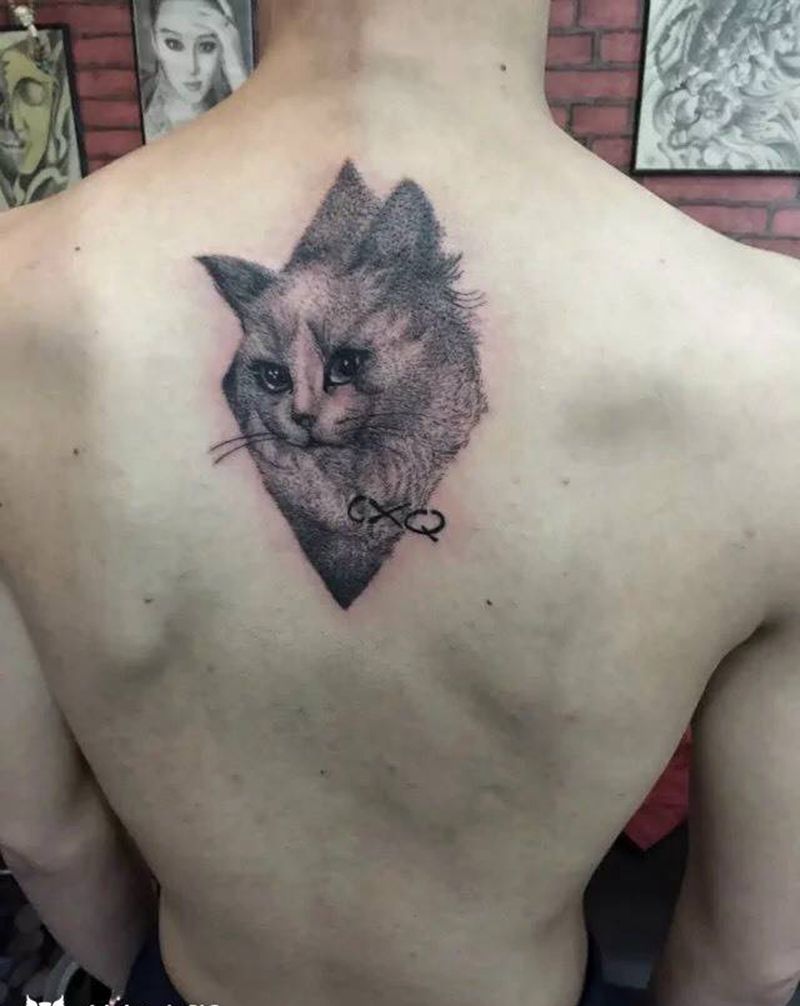 点刺 猫纹身图片