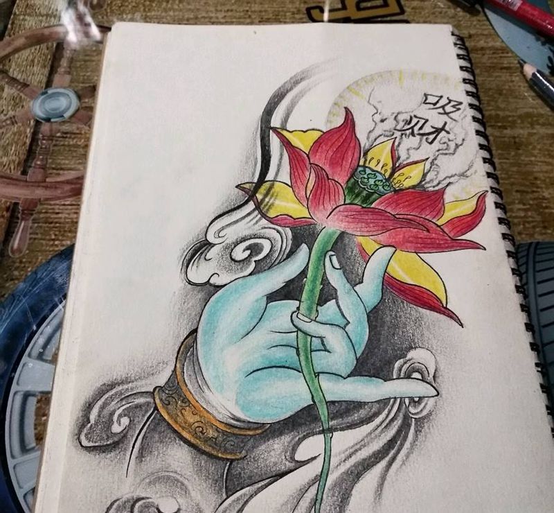 吸财手纹身图片