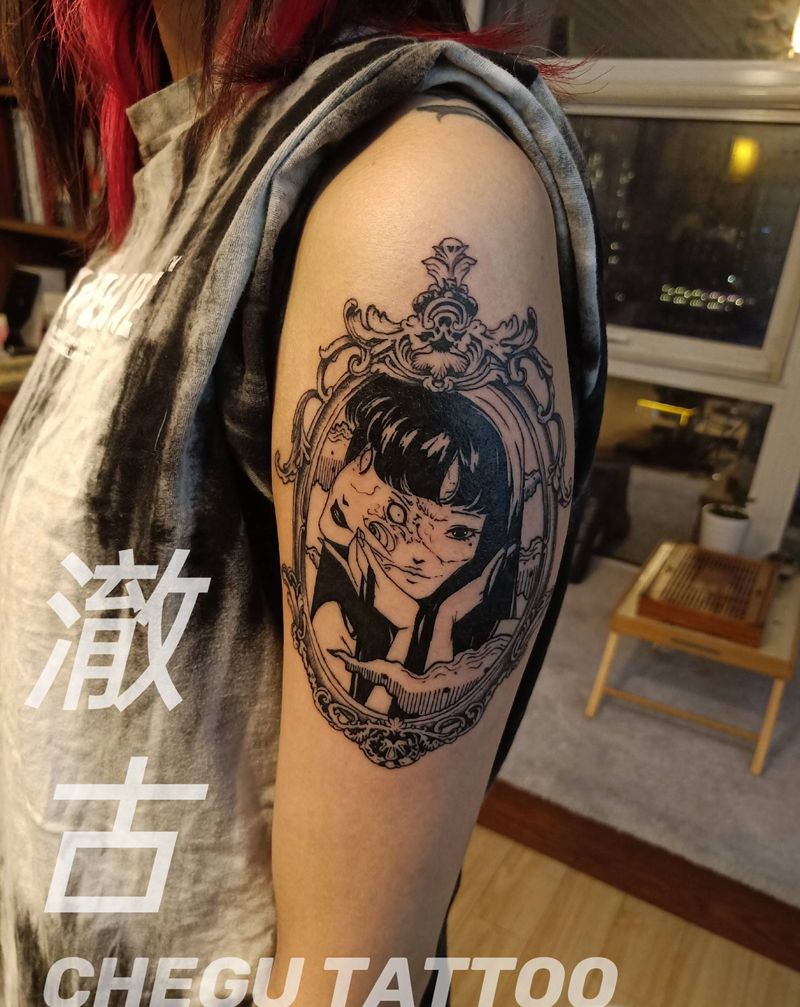 富江纹身图片_手臂点刺New School纹身图案