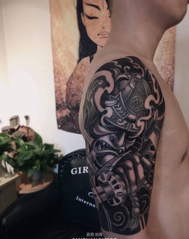 武士纹身图片_手臂老传统纹身图案