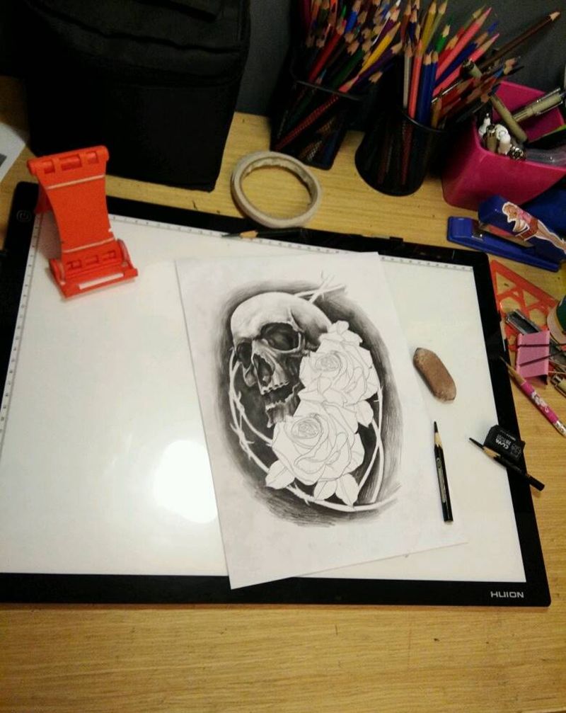 原创设计《玫瑰骷髅》纹身图片