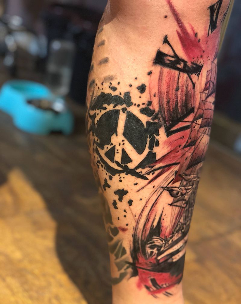 大帆船纹身图片_欧美腿部成品纹身图案