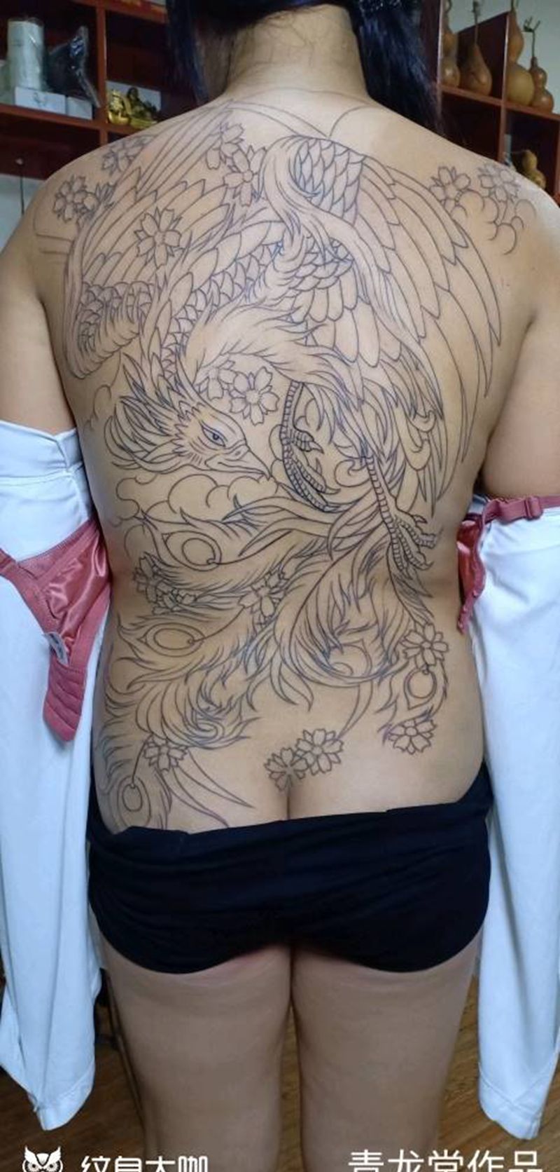 凤凰纹身图片_背部肩部新传统老传统纹身图案