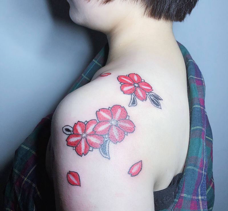 肩花纹身图片_肩部New School肩花纹身图案