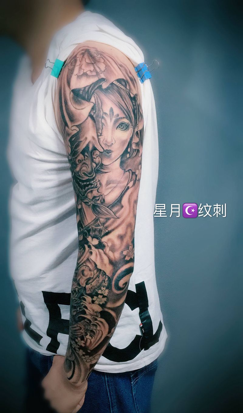 花臂，艺妓，班若，幕府将军纹身图片_手臂纹身图案