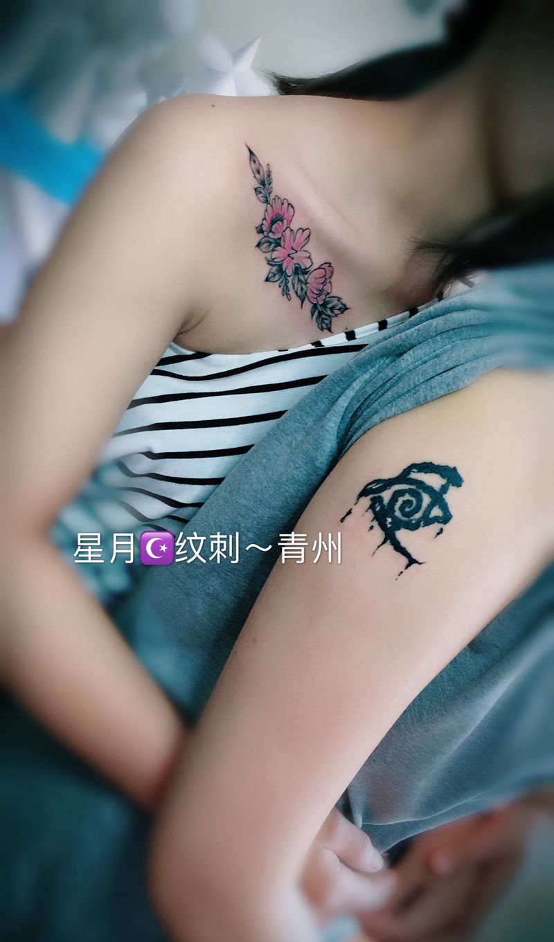 姐妹花纹身图片_胸部手臂纹身图案