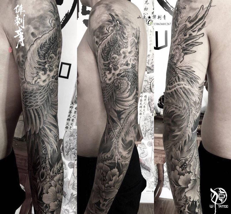 凤凰涅槃纹身图片_手臂新传统纹身图案