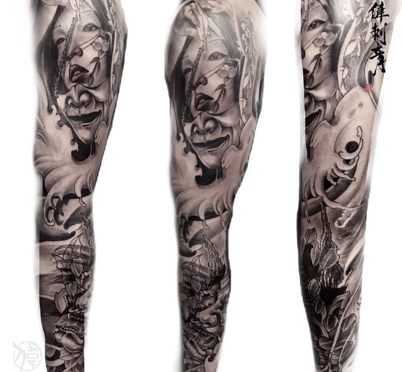 艺妓般若纹身图片_手臂新传统纹身图案