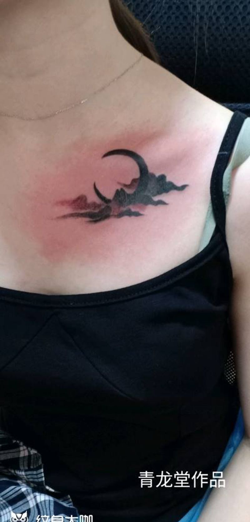 中国风纹身图片_肩部颈部水墨水彩纹身图案