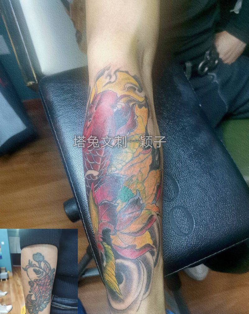 遮盖纹身纹身图片_手臂锦鲤鱼遮盖纹身图案