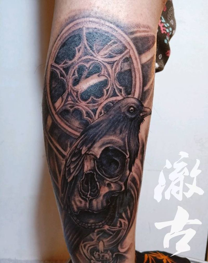 遮盖纹身图片_腿部欧美写实纹身图案