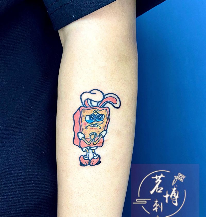 海绵宝宝纹身图片_手臂卡通纹身图案