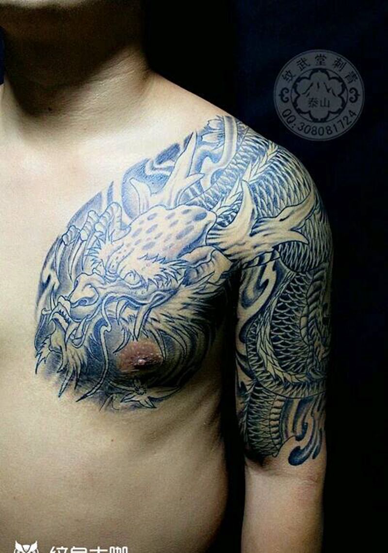 过肩龙恢复后效果纹身图片