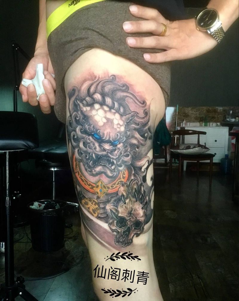 富贵唐狮纹身图片