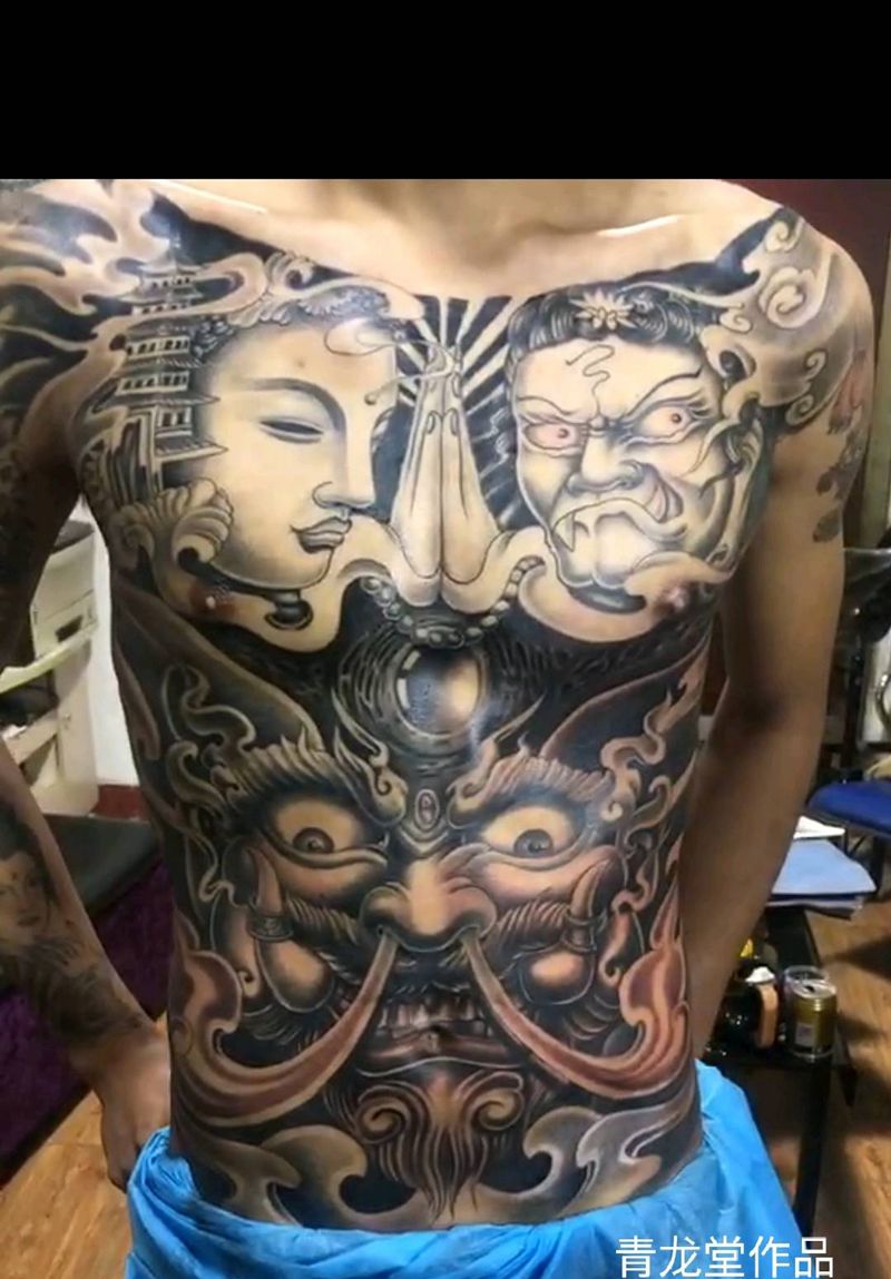 佛魔纹身图片_胸部腹部新传统老传统纹身图案