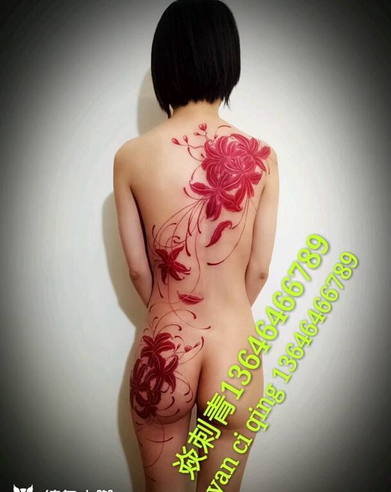 彼岸纹身图片_背部腿部清新植物成品纹身图案