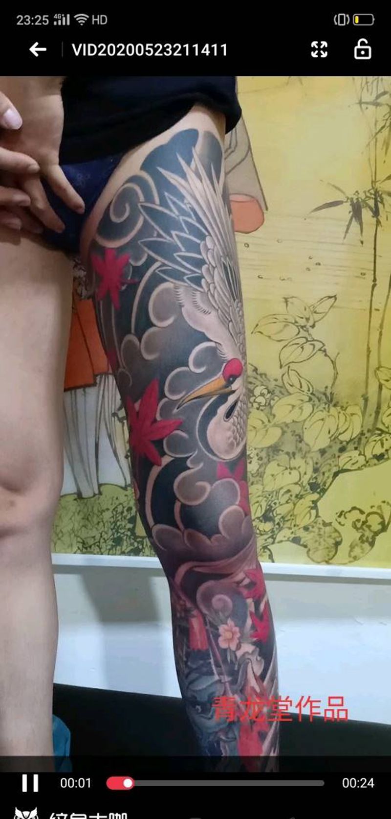 鹤纹身图片_腿部臀部老传统新传统纹身图案