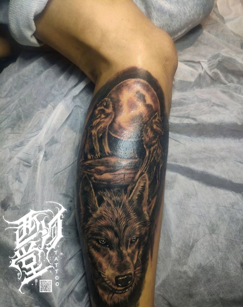 小腿写实纹身图片_腿部欧美写实纹身图案