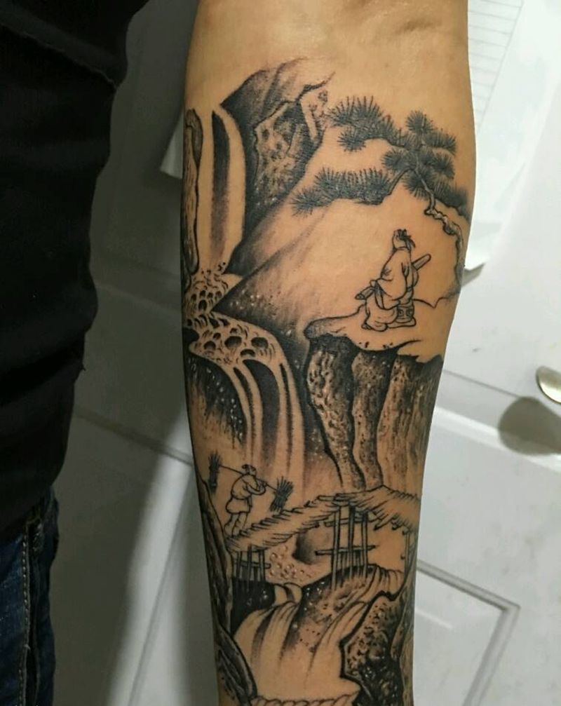 谷桥抚琴纹身图片