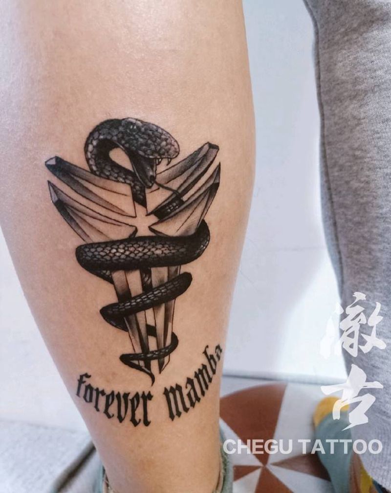 顾客自带图曼巴纹身图片_腿部New School纹身图案