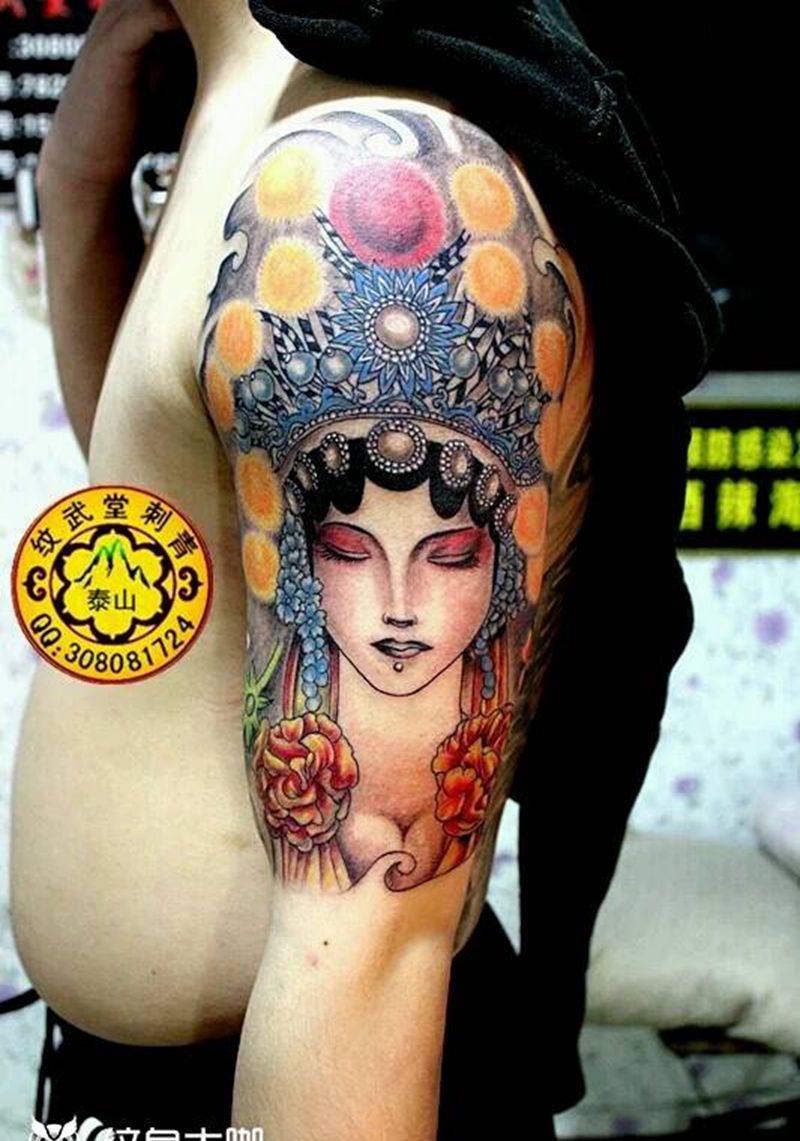 花旦纹身图片_手臂人物成品纹身图案