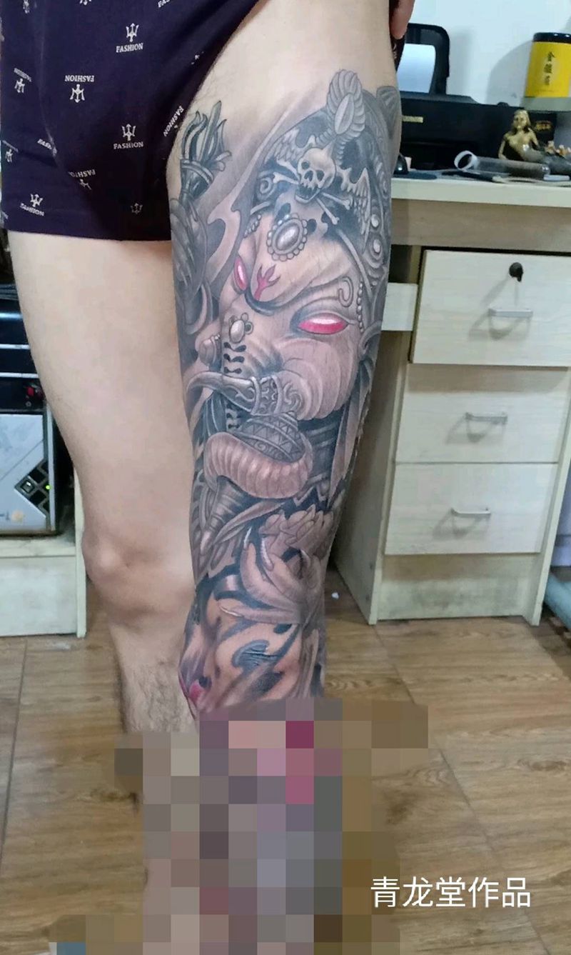 象神纹身图片_腿部臀部新传统老传统纹身图案