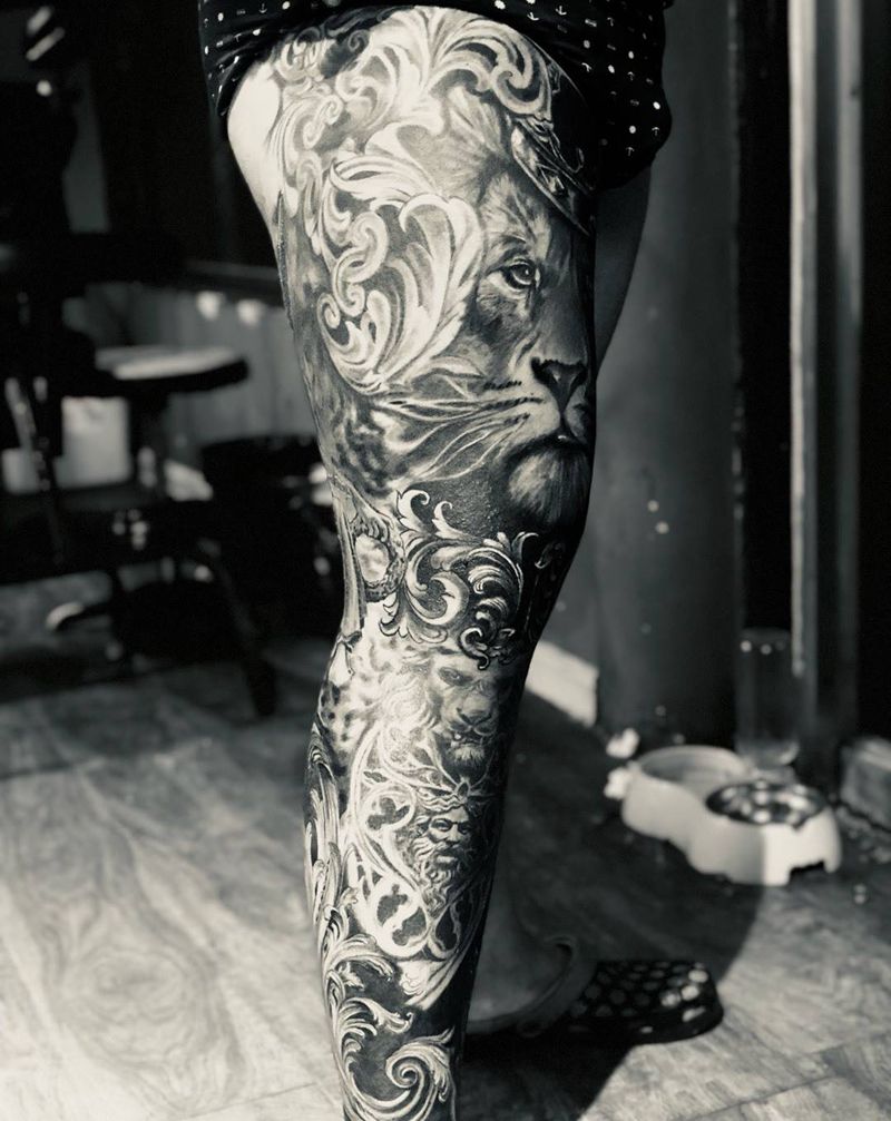 大花腿纹身图片