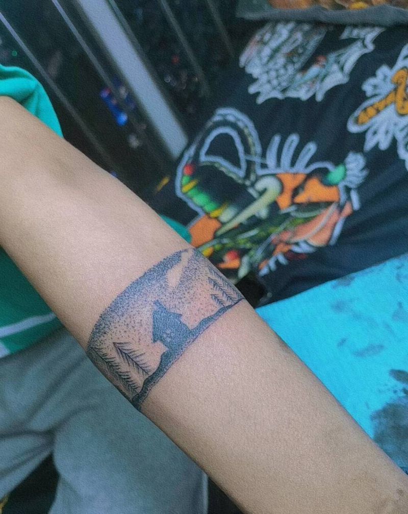 点刺臂环纹身图片_手臂手部点刺纹身图案