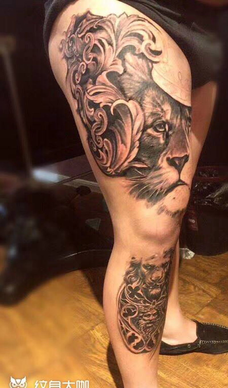 花腿纹身图片_欧美写实人物动物静物纹身图案