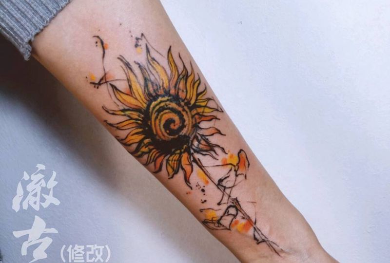旧纹身修改纹身图片_手臂水墨水彩纹身图案