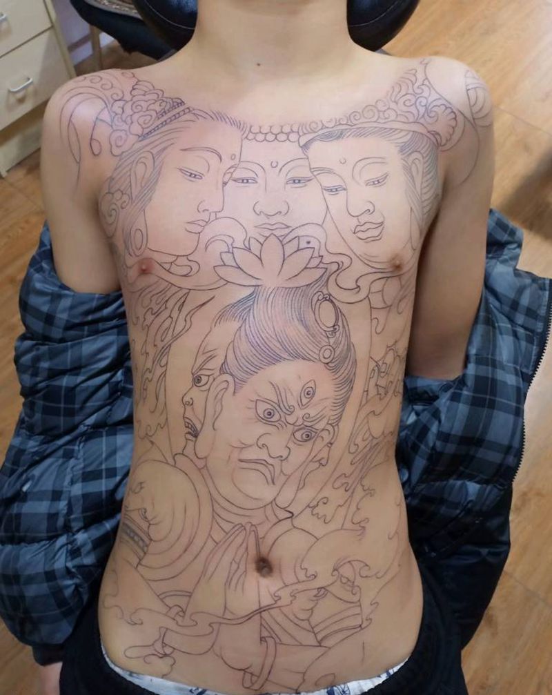 佛纹身图片_胸部腹部老传统新传统纹身图案