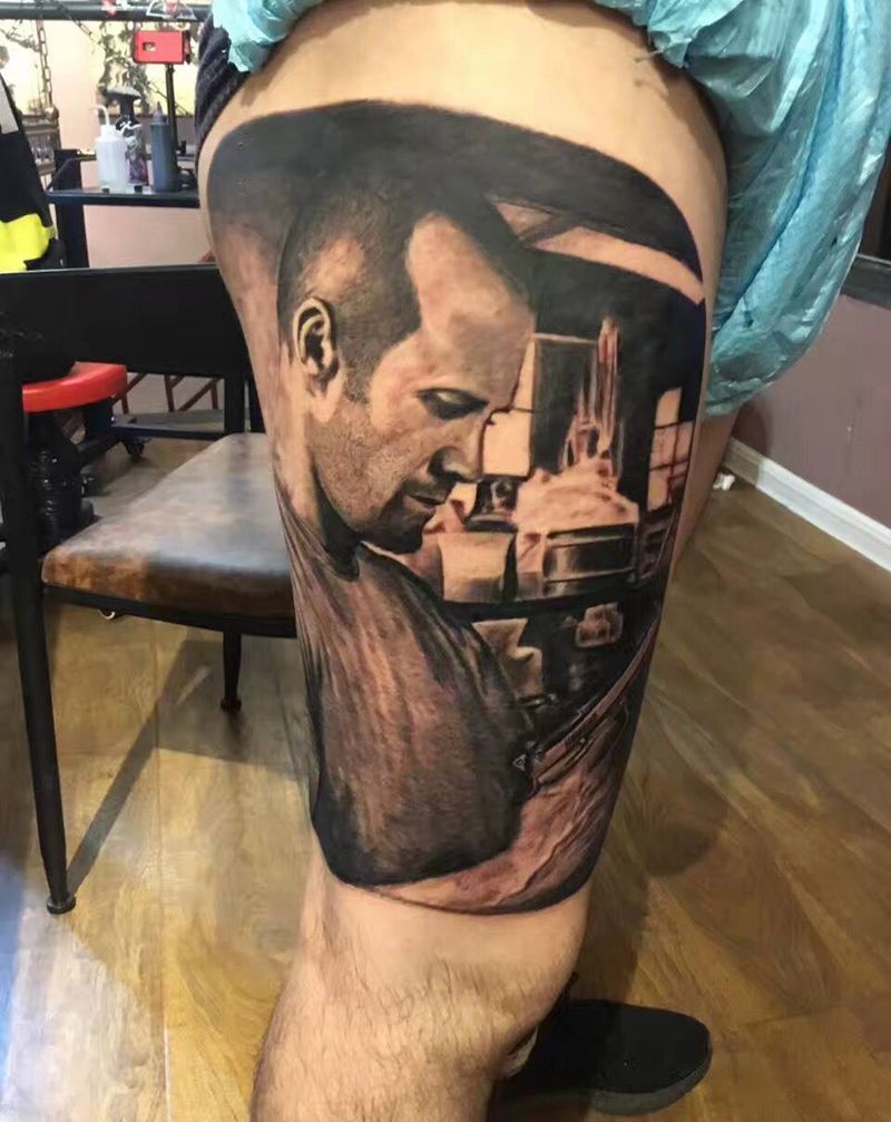 杰森斯坦森纹身图片_欧美写实人物腿部成品纹身图案