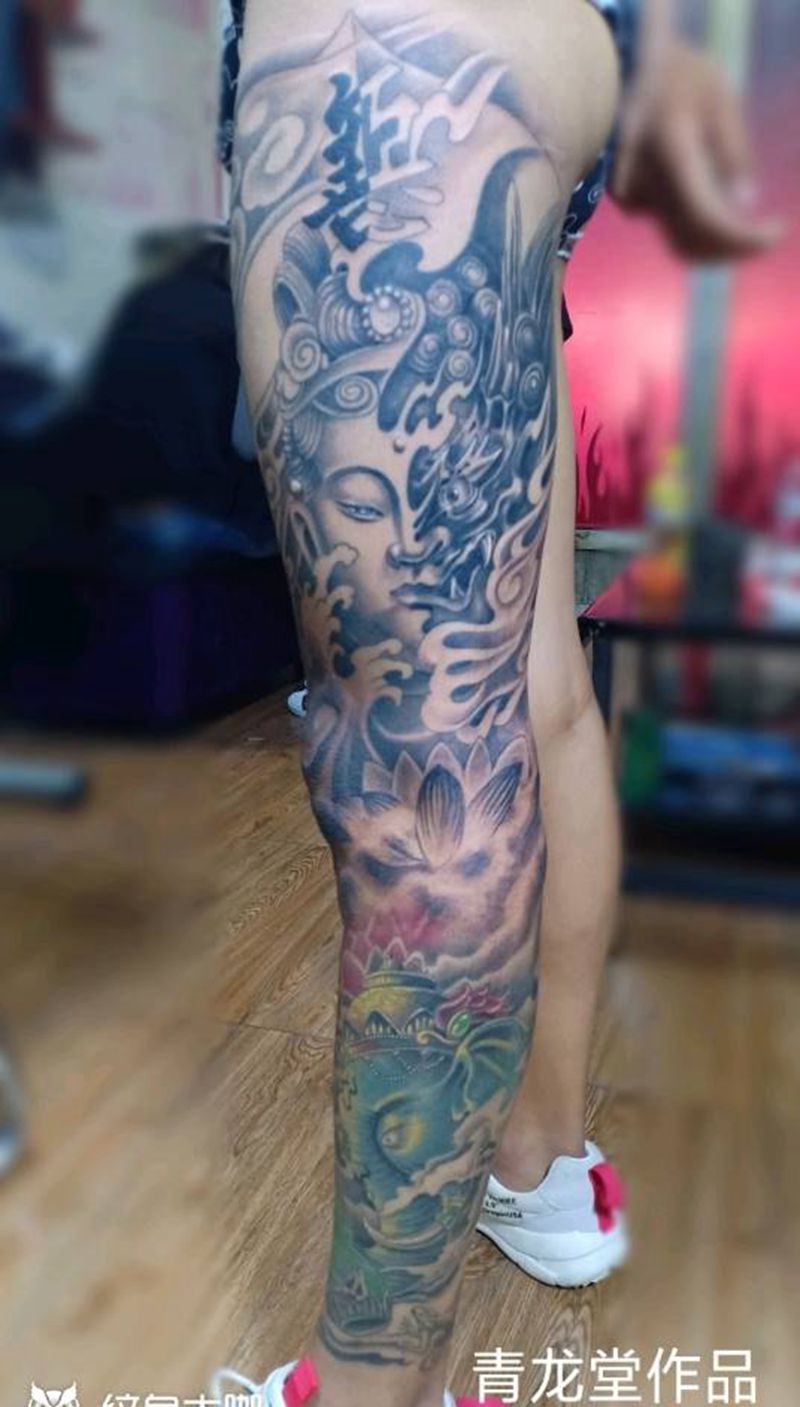 花腿纹身图片_腿部脚部老传统新传统纹身图案