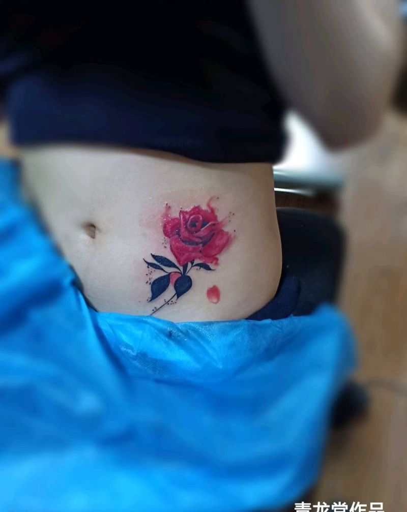 遮盖作品！花纹身图片_腹部腰部水彩新传统纹身图案